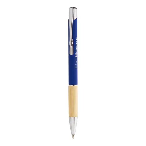Penna a sfera finitura gommata con impugnatura in bambù per incisione laser a specchio in refill blu