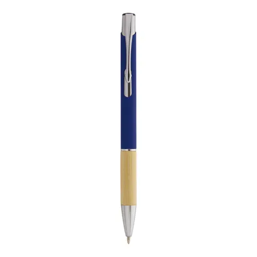 Penna a sfera finitura gommata con impugnatura in bambù per incisione laser a specchio in refill blu