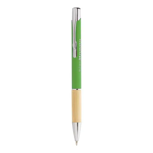 Penna a sfera finitura gommata con impugnatura in bambù per incisione laser a specchio in refill blu