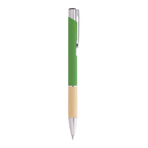 Penna a sfera finitura gommata con impugnatura in bambù per incisione laser a specchio in refill blu
