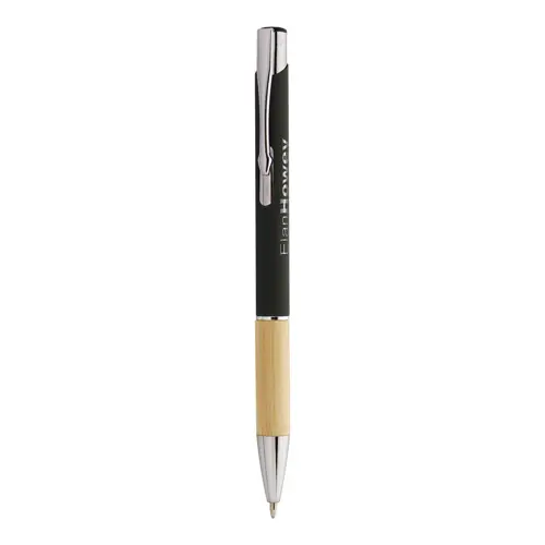 Penna a sfera finitura gommata con impugnatura in bambù per incisione laser a specchio in refill blu
