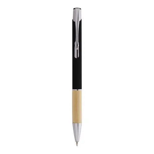 Penna a sfera finitura gommata con impugnatura in bambù per incisione laser a specchio in refill blu