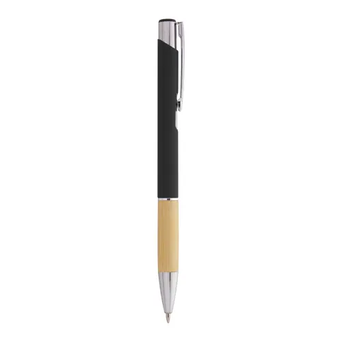 Penna a sfera finitura gommata con impugnatura in bambù per incisione laser a specchio in refill blu