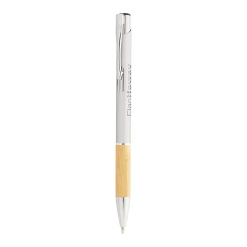 Penna a sfera finitura gommata con impugnatura in bambù per incisione laser a specchio in refill blu