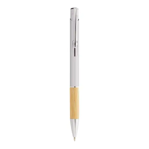 Penna a sfera finitura gommata con impugnatura in bambù per incisione laser a specchio in refill blu
