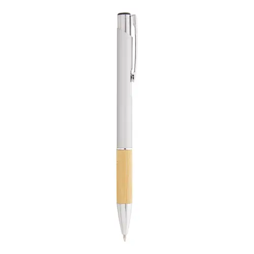 Penna a sfera finitura gommata con impugnatura in bambù per incisione laser a specchio in refill blu
