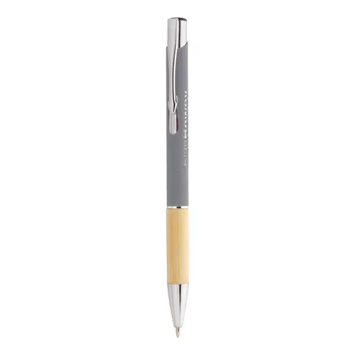 Penna a sfera finitura gommata con impugnatura in bambù per incisione laser a specchio in refill blu