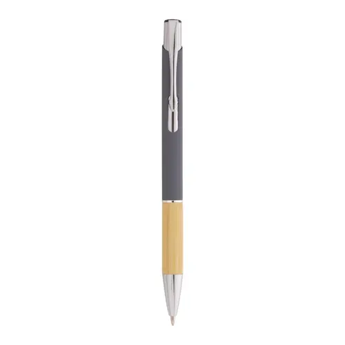 Penna a sfera finitura gommata con impugnatura in bambù per incisione laser a specchio in refill blu