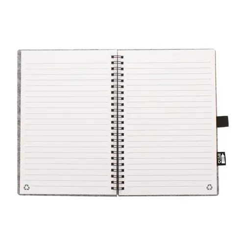 Block note con spirale A5 con copertina in feltro RPET a 80 fogli a righe in carta riciclata