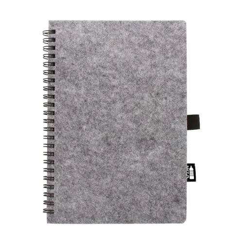 Block note con spirale A5 con copertina in feltro RPET a 80 fogli a righe in carta riciclata