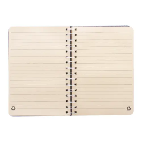 Block note a spirale A5 con copertina RPET a 70 fogli a righe in carta kraft riciclata con portapenne e inserto in plastica di paglia di grano per cellulare ed elastico