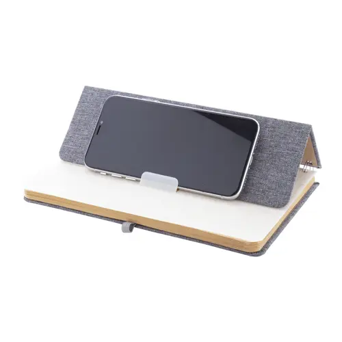 Block note a spirale A5 con copertina RPET a 70 fogli a righe in carta kraft riciclata con portapenne e inserto in plastica di paglia di grano per cellulare ed elastico