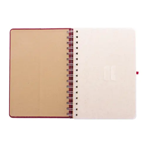 Block note a spirale A5 con copertina RPET a 70 fogli a righe in carta kraft riciclata con portapenne e inserto in plastica di paglia di grano per cellulare ed elastico