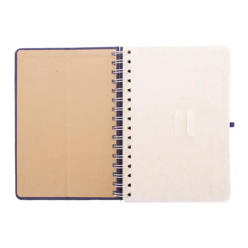 Block note a spirale A5 con copertina RPET a 70 fogli a righe in carta kraft riciclata con portapenne e inserto in plastica di paglia di grano per cellulare ed elastico