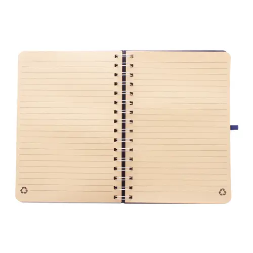 Block note a spirale A5 con copertina RPET a 70 fogli a righe in carta kraft riciclata con portapenne e inserto in plastica di paglia di grano per cellulare ed elastico