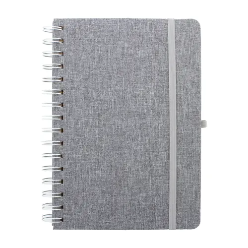 Block note a spirale A5 con copertina RPET a 70 fogli a righe in carta kraft riciclata con portapenne e inserto in plastica di paglia di grano per cellulare ed elastico