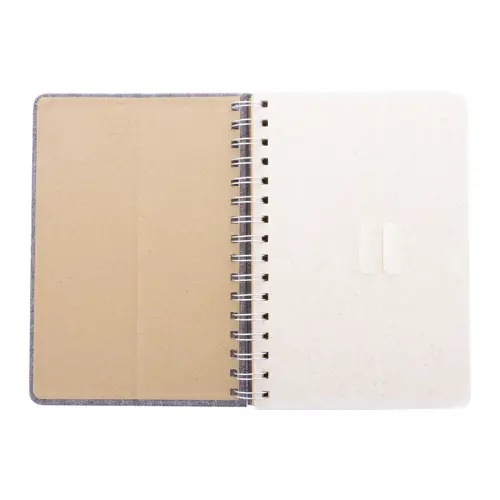 Block note a spirale A5 con copertina RPET a 70 fogli a righe in carta kraft riciclata con portapenne e inserto in plastica di paglia di grano per cellulare ed elastico