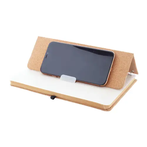 Block note a spirale A5 con copertina portacellulare in sughero da 70 fogli a righe in carta kraft riciclata