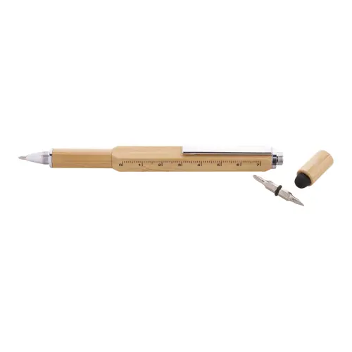 Penna touchscreen multifunzione in bambù refill blu