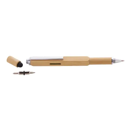 Penna touchscreen multifunzione in bambù refill blu
