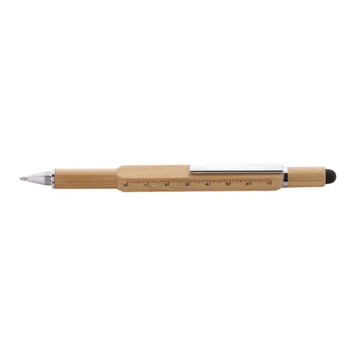 Penna touchscreen multifunzione in bambù refill blu