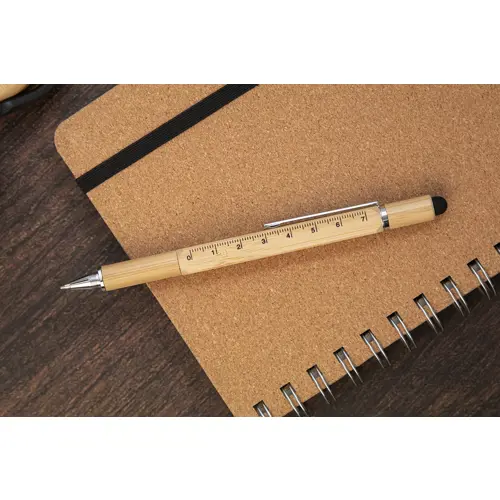 Penna touchscreen multifunzione in bambù refill blu