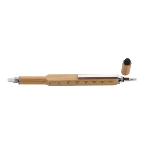Penna touchscreen multifunzione in bambù refill blu