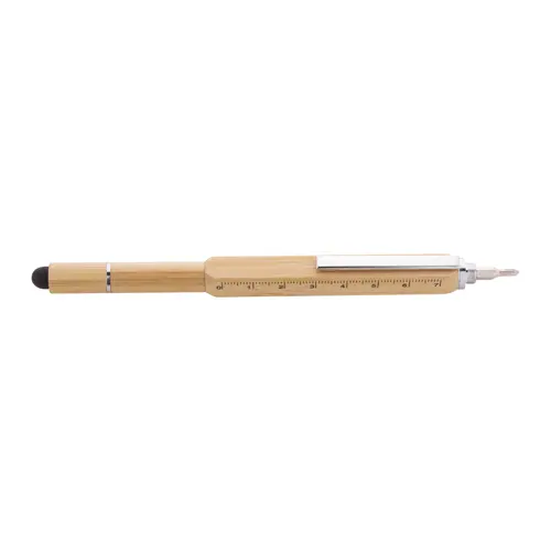 Penna touchscreen multifunzione in bambù refill blu