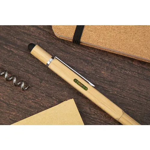 Penna touchscreen multifunzione in bambù refill blu