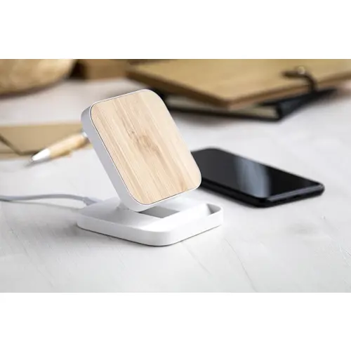 Supporto per cellulare richiudibile in ABS riciclato e bambù con caricatore wireless da 15W