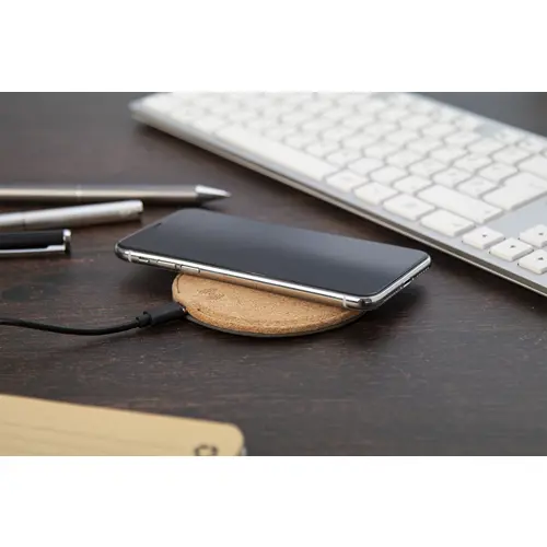 Caricatore wireless in sughero naturale con fondo in pelle PU da 10W