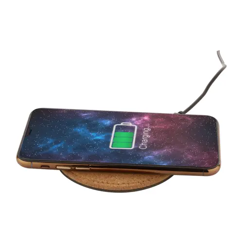 Caricatore wireless in sughero naturale con fondo in pelle PU da 10W