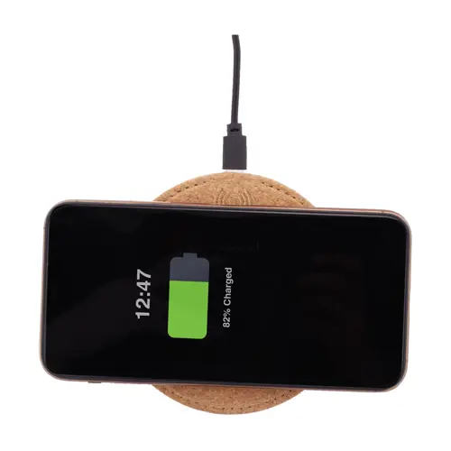Caricatore wireless in sughero naturale con fondo in pelle PU da 10W