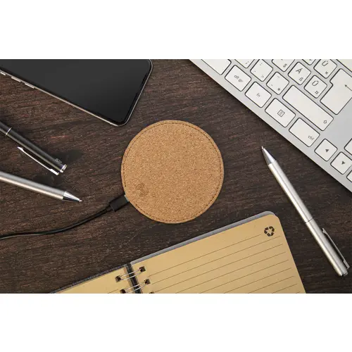 Caricatore wireless in sughero naturale con fondo in pelle PU da 10W