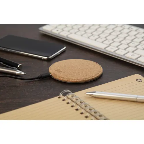 Caricatore wireless in sughero naturale con fondo in pelle PU da 10W