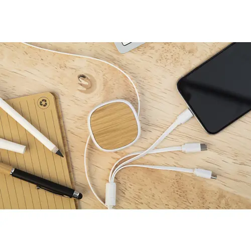 Cavi di ricarica USB telescopico in ABS riciclato e bambù