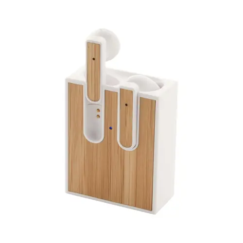 Auricolare bluetooth wireless in plastica ABS riciclata con inserto in bambù