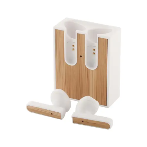Auricolare bluetooth wireless in plastica ABS riciclata con inserto in bambù