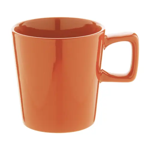 Tazza in ceramica colorata con manico rettangolare in confezione in cartoncino kraft da 280ml