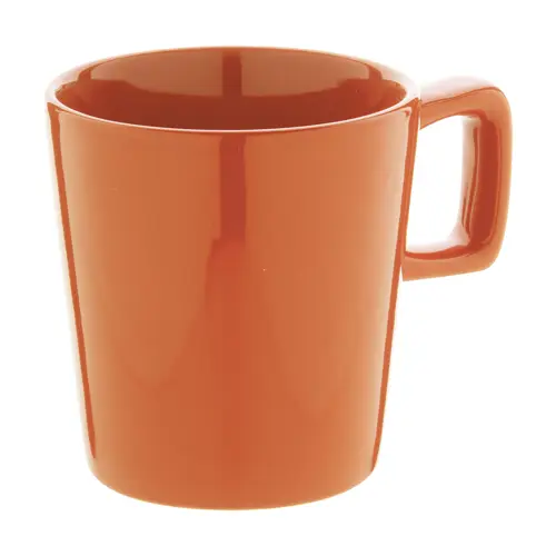 Tazza in ceramica colorata con manico rettangolare in confezione in cartoncino kraft da 280ml