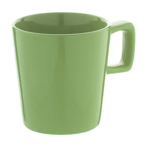 Tazza in ceramica colorata con manico rettangolare in confezione in cartoncino kraft da 280ml