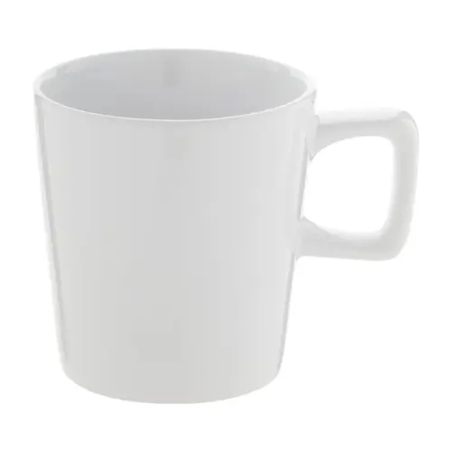 Tazza in ceramica colorata con manico rettangolare in confezione in cartoncino kraft da 280ml
