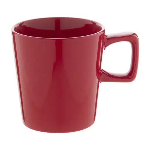 Tazza in ceramica colorata con manico rettangolare in confezione in cartoncino kraft da 280ml