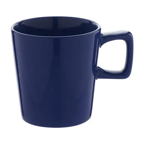 Tazza in ceramica colorata con manico rettangolare in confezione in cartoncino kraft da 280ml