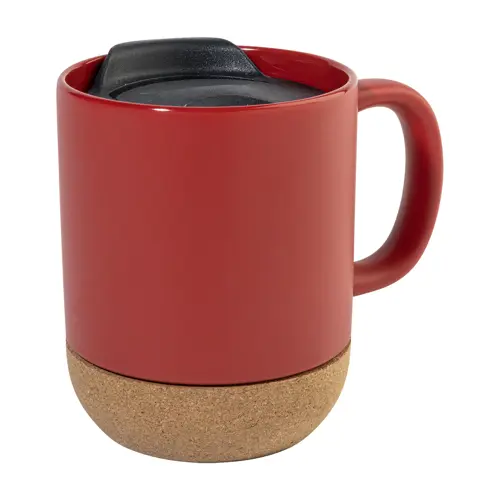 Tazza in ceramica con base in sughero coperchio in PP finitura esterna opaca ed interna lucida confezione in cartoncino kraft 325ml