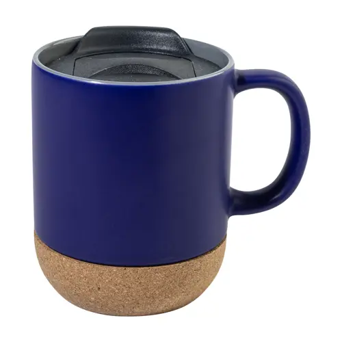 Tazza in ceramica con base in sughero coperchio in PP finitura esterna opaca ed interna lucida confezione in cartoncino kraft 325ml