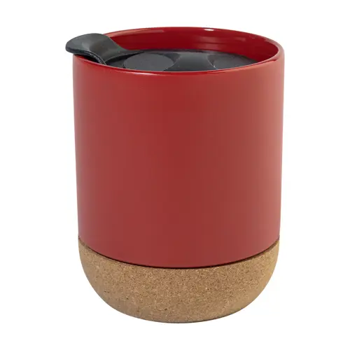 Tazza in ceramica con base in sughero coperchio in PP finitura esterna opaca ed interna lucida confezione in cartoncino kraft 325ml