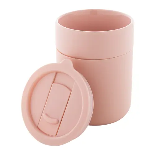 Tazza da viaggio da 300ml in ceramica rivestita con silicone e coperchio in plastica PP