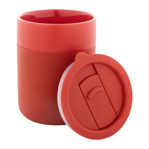 Tazza da viaggio da 300ml in ceramica rivestita con silicone e coperchio in plastica PP