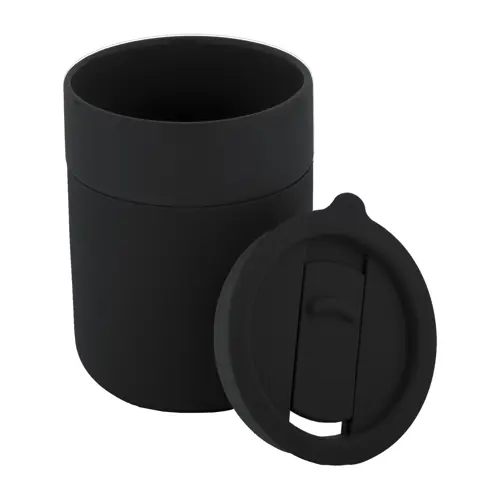 Tazza da viaggio da 300ml in ceramica rivestita con silicone e coperchio in plastica PP